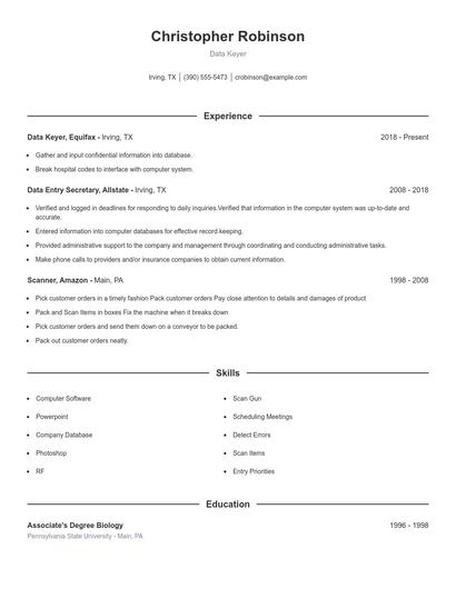 Data Keyer Resume