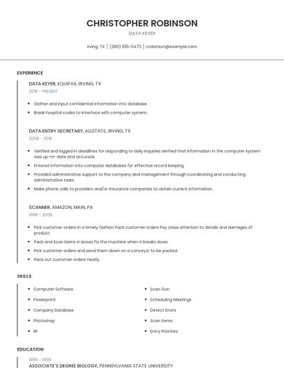 Data Keyer Resume