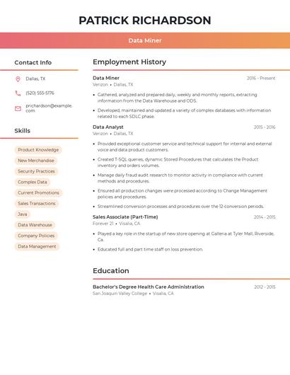 Data Miner Resume