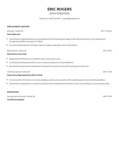 Data Operator Resume