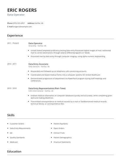 Data Operator Resume