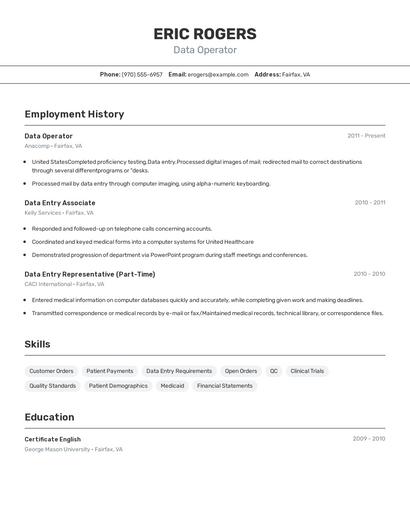 Data Operator Resume