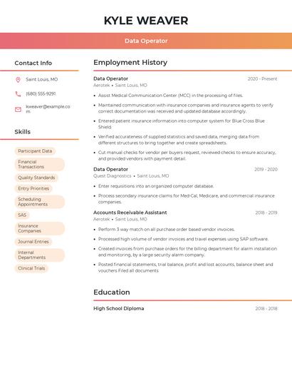 Data Operator Resume