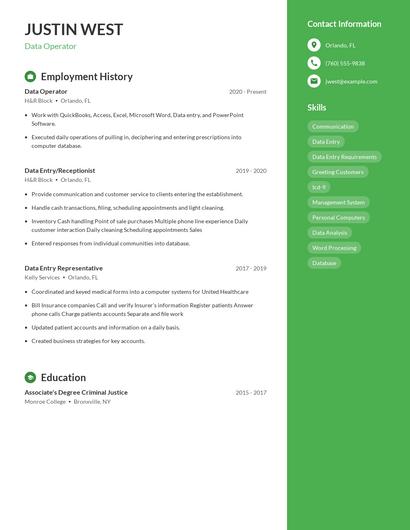 Data Operator Resume