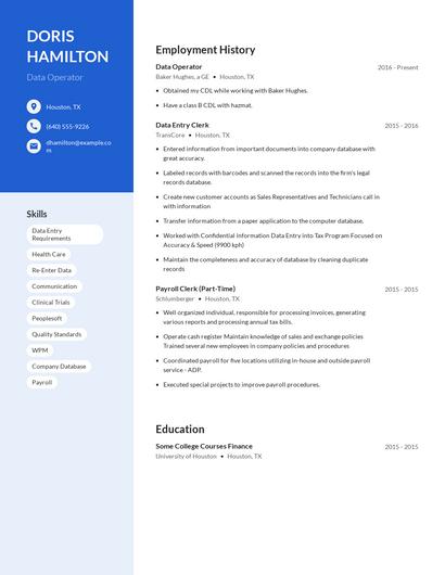 Data Operator Resume