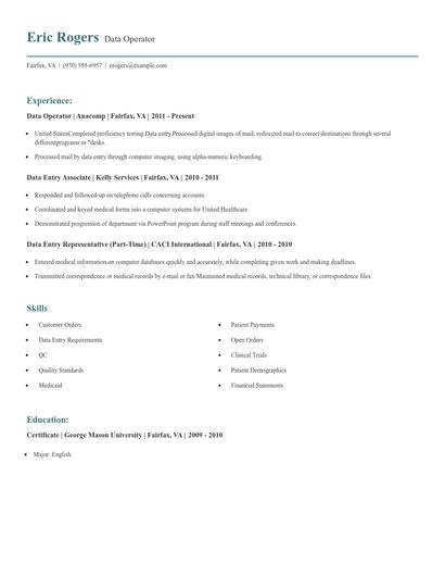 Data Operator Resume