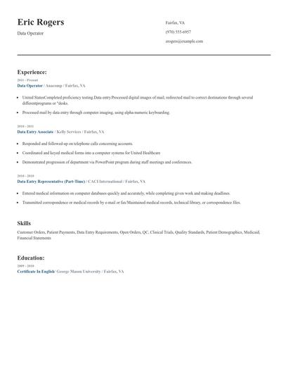 Data Operator Resume