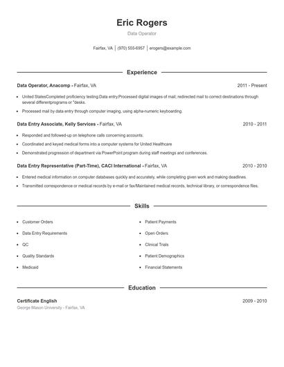 Data Operator Resume