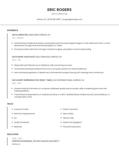 Data Operator Resume