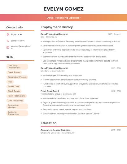 Data Processing Operator Resume