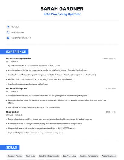 Data Processing Operator Resume