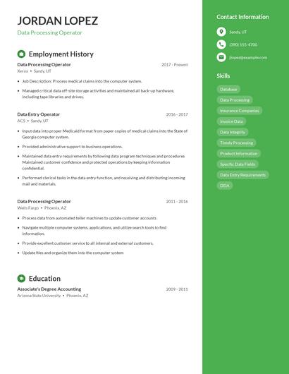 Data Processing Operator Resume