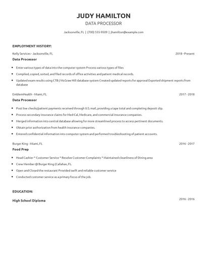 Data Processor Resume