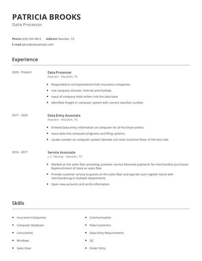 Data Processor Resume