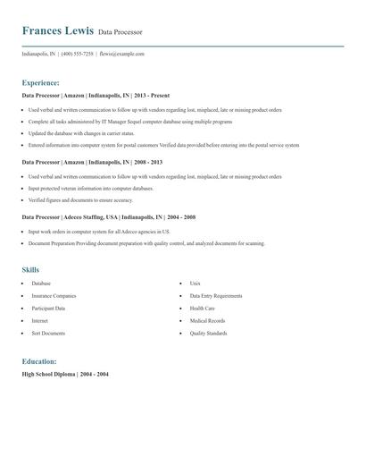 Data Processor Resume