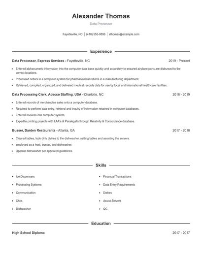 Data Processor Resume