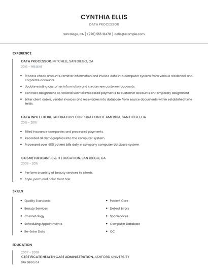 Data Processor Resume