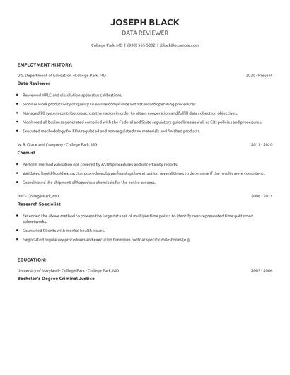 Data Reviewer Resume