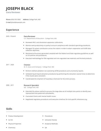 Data Reviewer Resume