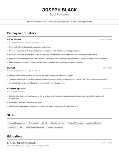 Data Reviewer Resume