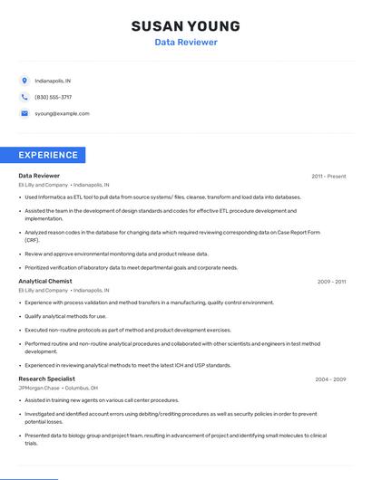Data Reviewer Resume