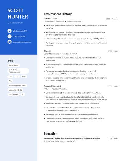 Data Reviewer Resume