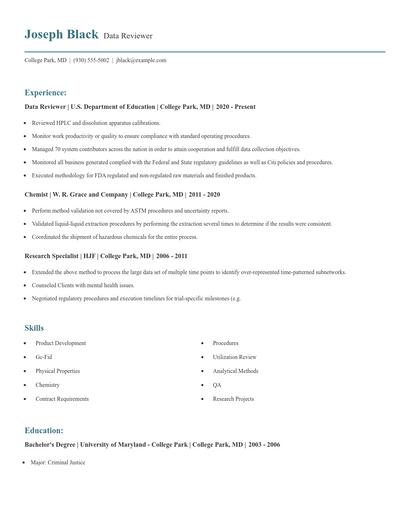 Data Reviewer Resume