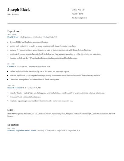 Data Reviewer Resume