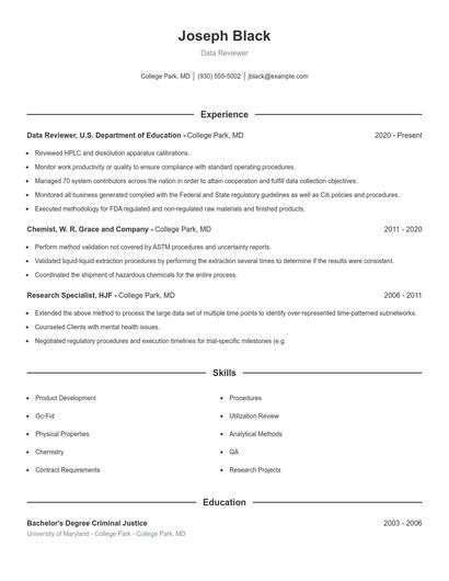 Data Reviewer Resume