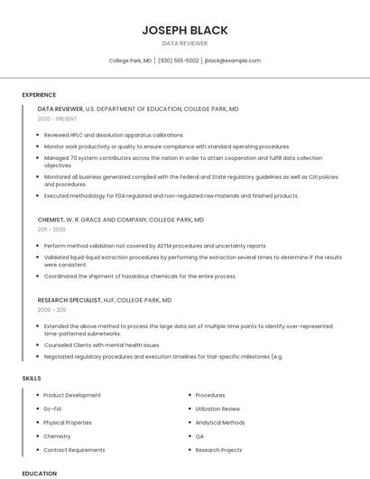 Data Reviewer Resume