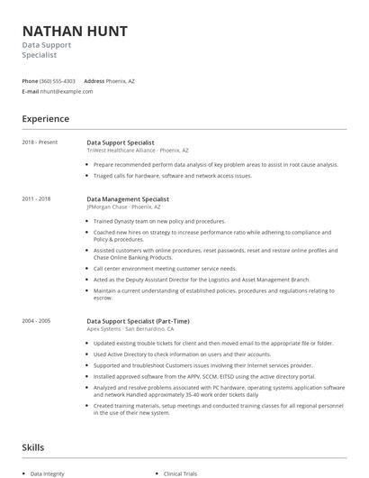 Data Support Specialist Resume