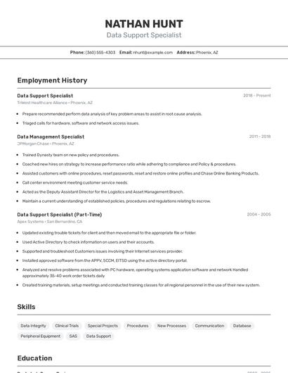 Data Support Specialist Resume