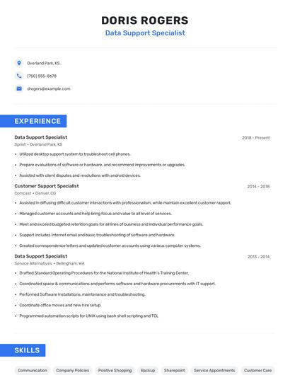 Data Support Specialist Resume