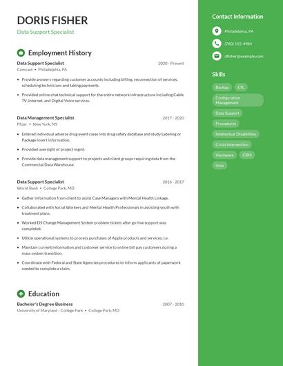 Data Support Specialist Resume
