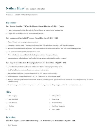 Data Support Specialist Resume