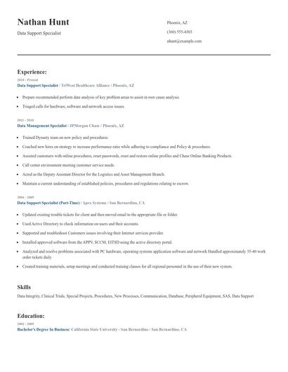 Data Support Specialist Resume