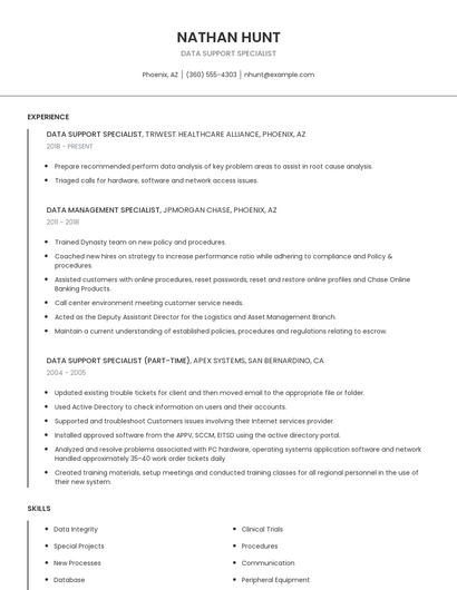 Data Support Specialist Resume