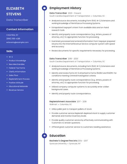 Data Transcriber Resume