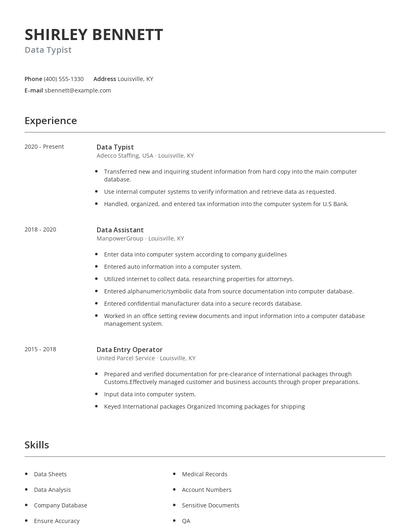 Data Typist Resume
