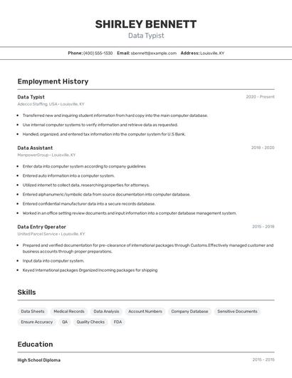 Data Typist Resume