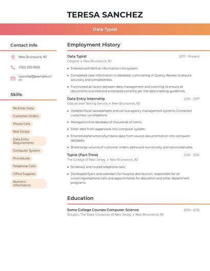 Data Typist Resume