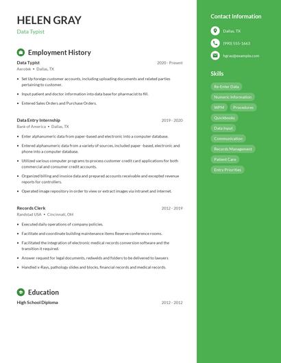 Data Typist Resume