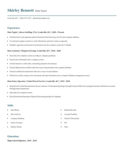 Data Typist Resume