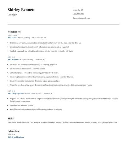 Data Typist Resume