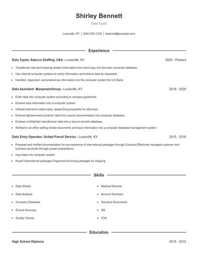Data Typist Resume