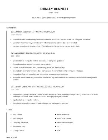Data Typist Resume