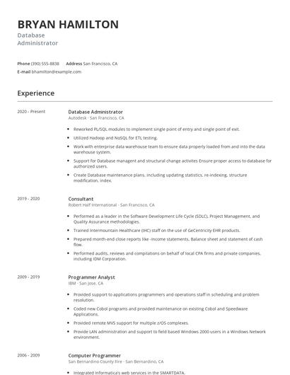 Database Administrator Resume