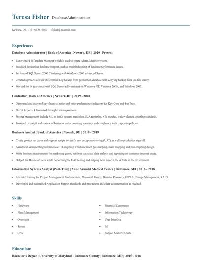 Database Administrator Resume