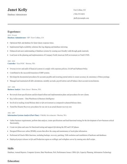 Database Administrator Resume