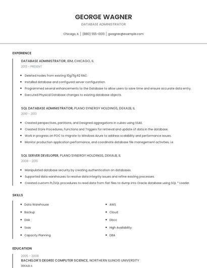 Database Administrator Resume
